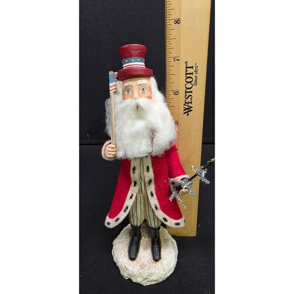 Rare Handcrafted Folk Art Patriot Santa Christmas Figure by Bethany Lowe - Picture 7 of 8